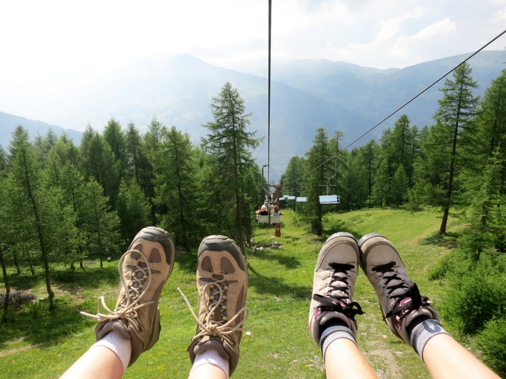 Riding the ski lift