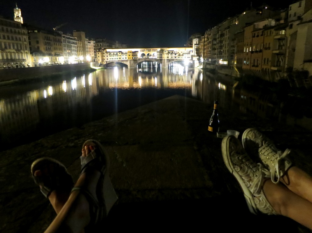 Drinking by Ponte Vecchio in Florence