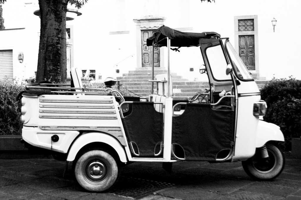 Ape Tour in Florence Tuscany, black and white